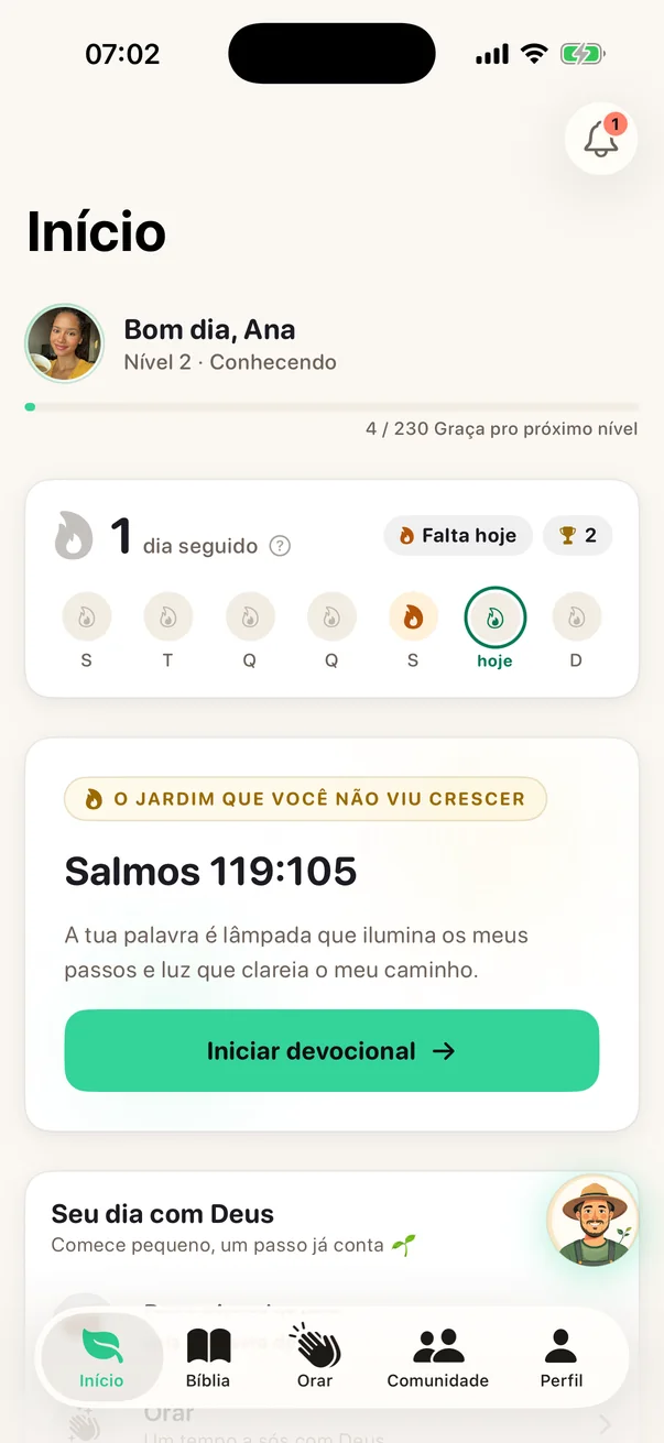 Tela Início do Semente no tema claro