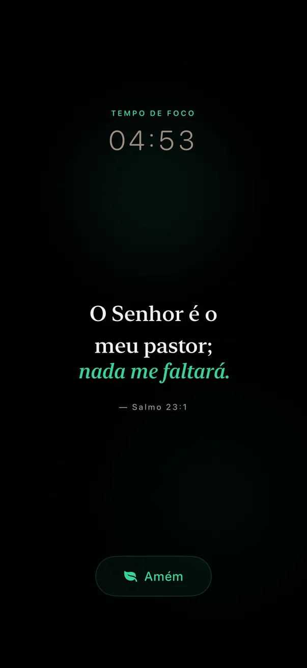 Oração guiada com o tempo de foco correndo e um versículo no centro