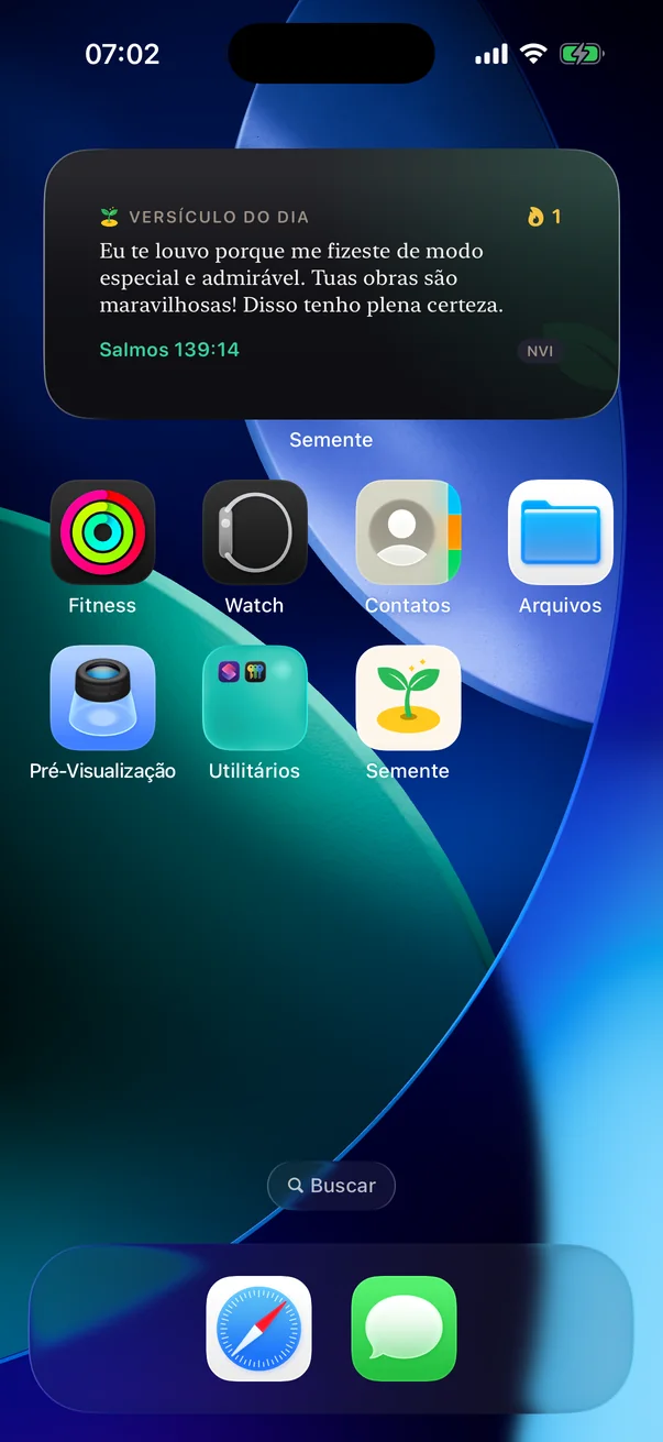Widget Versículo do dia na tela inicial do iPhone